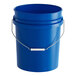 A blue BWAY 5 gallon round pail with a metal handle.