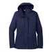 A Port Authority True Navy parka jacket for women with a hood.