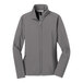 A grey Port Authority ladies soft shell jacket with a zipper.
