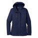 A Port Authority True Navy parka jacket for women with a hood.