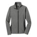 A Port Authority pearl gray heather women's soft shell jacket with zipper.