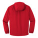 A Port Authority red rain jacket with a hood.