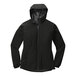 A Port Authority women's black rain jacket with a hood.