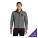 A unisex pearl gray heather soft shell jacket with a front zipper and customizable logo, shown in size small.