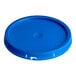 A blue BWAY plastic lid with a tear skirt and gasket.