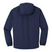 A Port Authority True Navy rain jacket with a hood.