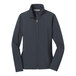 A Port Authority women's gray soft shell jacket with a zipper.