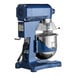 A blue Waring Luna stand mixer with white accents and a bowl.