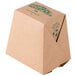 A close-up of a cardboard Fold-Pak Earth take-out container with green text.