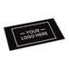 A rectangular black entrance mat with a customizable logo area, designed for indoor or outdoor use.