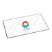 A rectangular white entrance mat with a marble-like pattern and a customizable logo in the center.