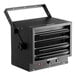 A black Boltic electric garage or unit heater with adjustable front vents and a mounting bracket.