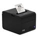 A black Custom America P3 thermal receipt printer with a piece of paper in it.
