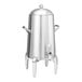 A brushed stainless steel Service Ideas coffee chafer urn with two handles and a lid.