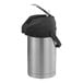 A brushed stainless steel Service Ideas airpot with a black lid.