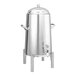 A polished stainless steel Service Ideas Flame Free Thermo-Urn coffee chafer urn with two handles and a lid.