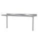 A stainless steel shelf mounted on a table.