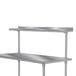 A stainless steel table-mounted shelf with two shelves.