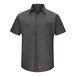 A Red Kap men's short sleeve charcoal work shirt with MIMIX flex panels.