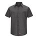 A Red Kap men's short sleeve charcoal work shirt with MIMIX Flex panels.