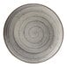 A close-up of a Cosy & Trendy Sintra dusty blue stoneware deep coupe plate with a spiral design.