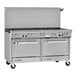 A stainless steel Southbend commercial gas range with 10 burners and 2 ovens.
