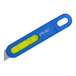 A blue and yellow Pacific Handy Cutter Auto-Retract Volo safety knife with a yellow handle.