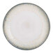 A white Cosy & Trendy porcelain coupe plate with blue and yellow lines forming a circular pattern.