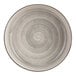 A close up of a Cosy & Trendy gray stoneware bowl with a white swirly circle design.