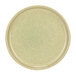 A close-up of a mint green Cosy & Trendy stoneware saucer with a brown rim.