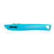 A close up of a Pacific Handy Cutter blue and white utility knife with a round blade.