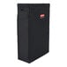 A black rectangular Rubbermaid linen bag with a red label.
