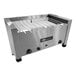 A stainless steel EmberGlo countertop charbroiler with black knobs.