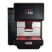 A black LaCimbali S-Lite espresso machine with red text on the screen.
