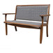 An Outdoor Interiors driftwood gray wooden bench with a wicker back.