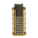 A gold metal cup and lid holder holding black and white cups.
