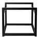 A black powder-coated stainless steel square frame with a metal top on a table.