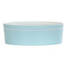 A blue round melamine bowl with a white lid.