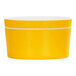 A yellow Cal-Mil round melamine bowl with a white lid.