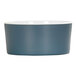 A blue bowl with a white rim.