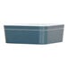 A blue square melamine container with a white lid.