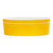 A yellow round melamine bowl with a white rim.