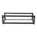 An Eastern Tabletop black powder-coated stainless steel rectangular display riser with LED lights.