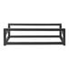 A black powder-coated stainless steel rectangular riser frame with two levels on a table.