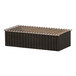 A black box with metal rods and wooden slats inside.