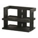 A black wooden cereal dispenser with three compartments.