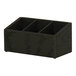 A black wooden flatware organizer with three compartments.