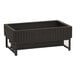 A black rectangular chafing dish with a wooden panel.