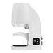A white automatic espresso tamper with a digital display and a 58 mm tamping base.