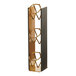 A black wood and brass metal 3-tier display stand with metal rings.